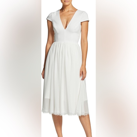 Dress the Population Corey Elegant White Midi Dress. Size S, Anthropologie - Picture 1 of 4